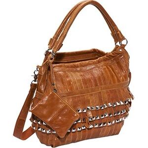 Amerileather‎ Tan Leather Studded Tutu Hobo Handbag